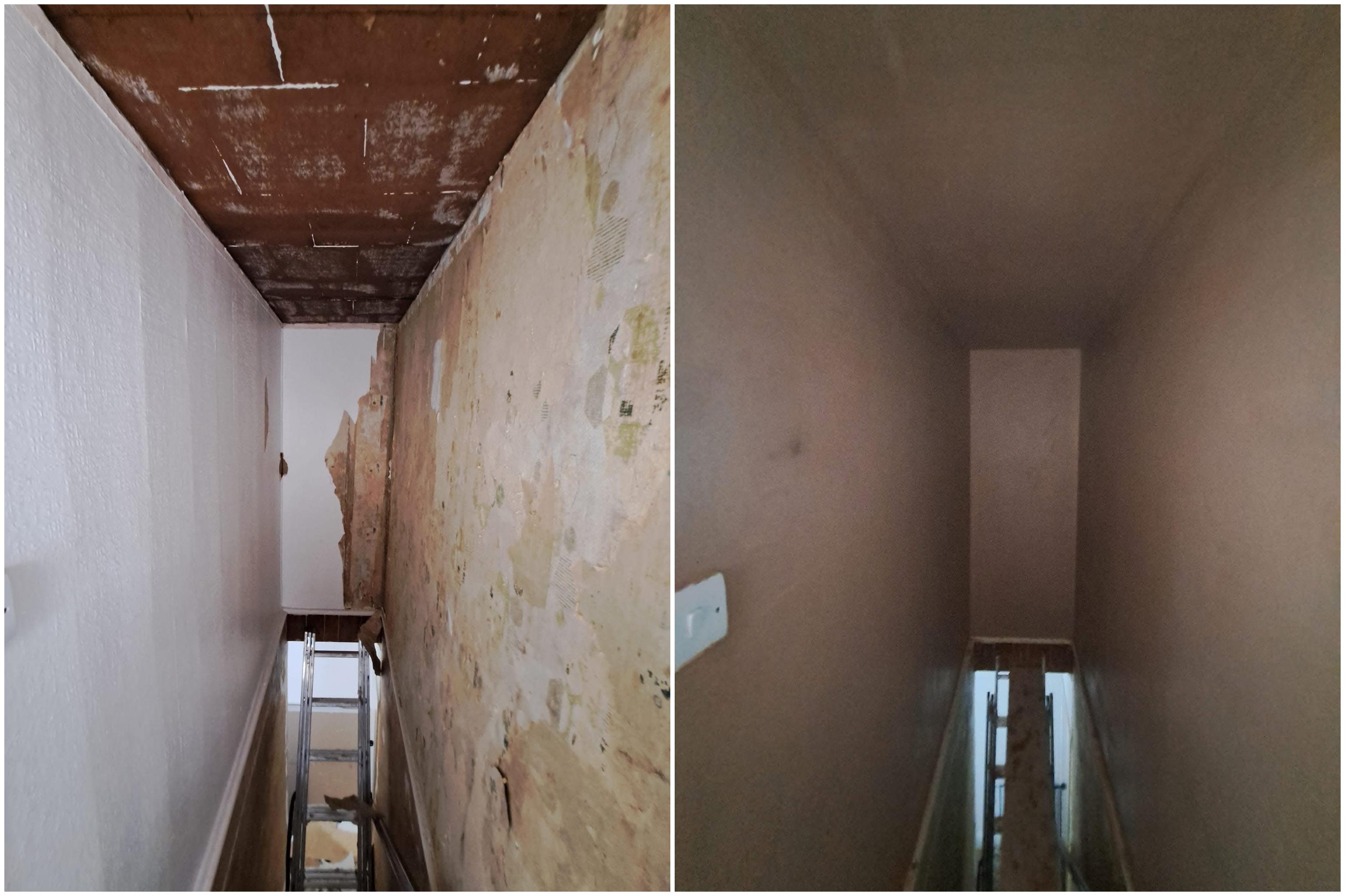 Hallway before and after plastering by IP Plastering Ltd